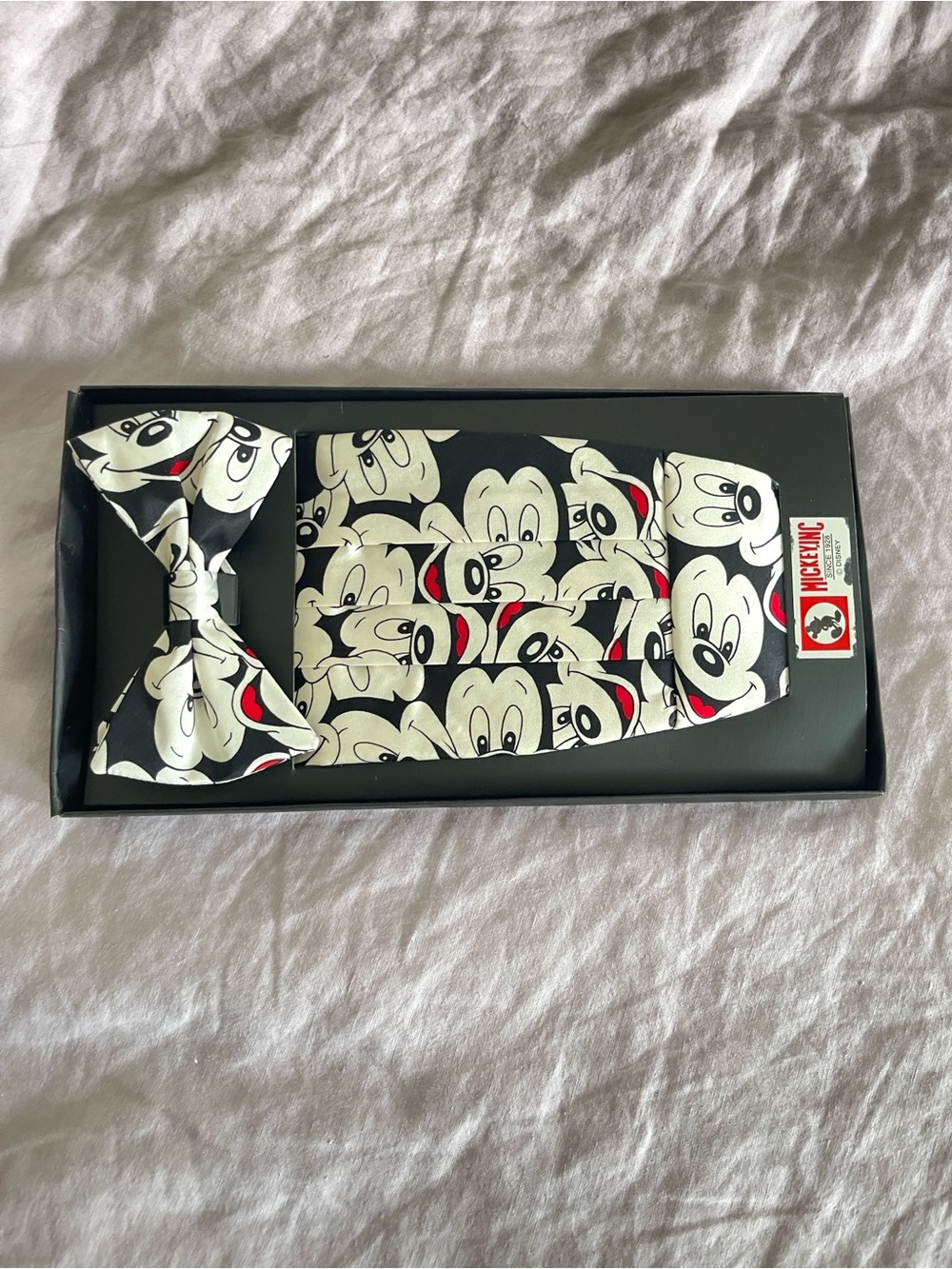 Disney Silk Black & White Mickey Face Cummerbund and Bow Tie Set